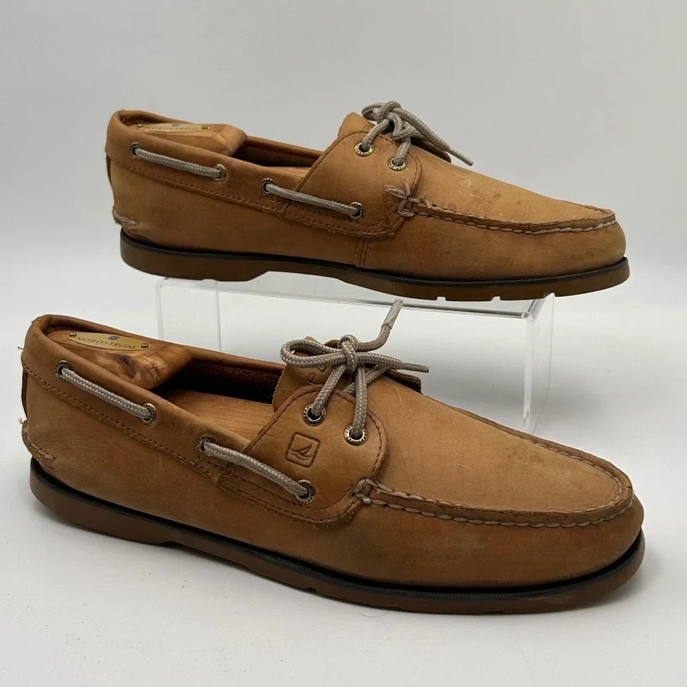 Sperry Boat Shoes Mens 9.5W Tan Leather 2-Eye Authentic Original Prep Nautical